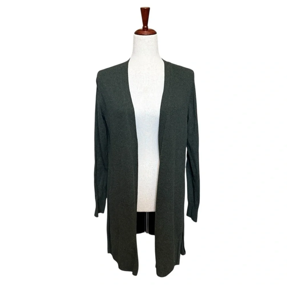 GAP Open Front Longline Textured Olive Green Cardigan Size M #1902 - Picture 6 of 6